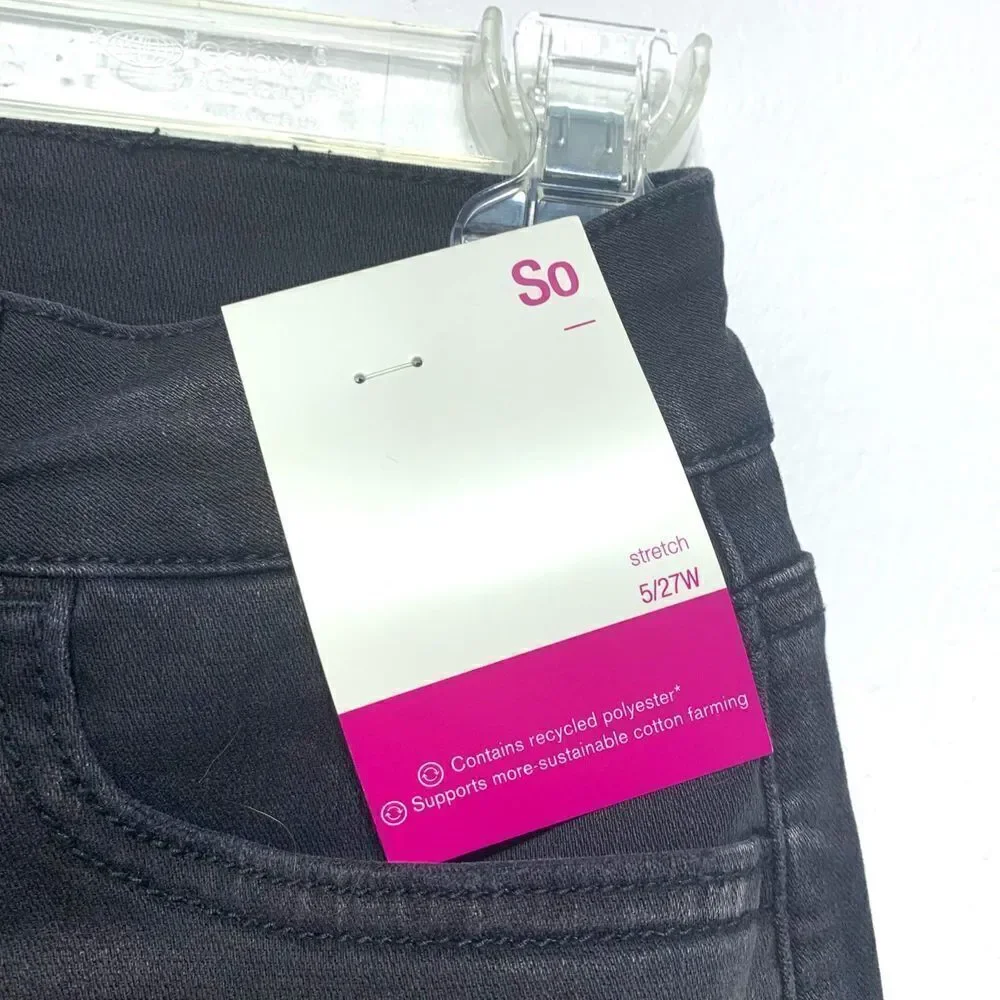 NWT SO Black Gray Jean Denim High Waist Long Skirt Knee Length Modest size 27W